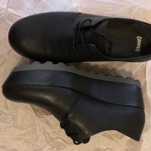 Camper Laika Black Leather, Platform Wedge, Size 7